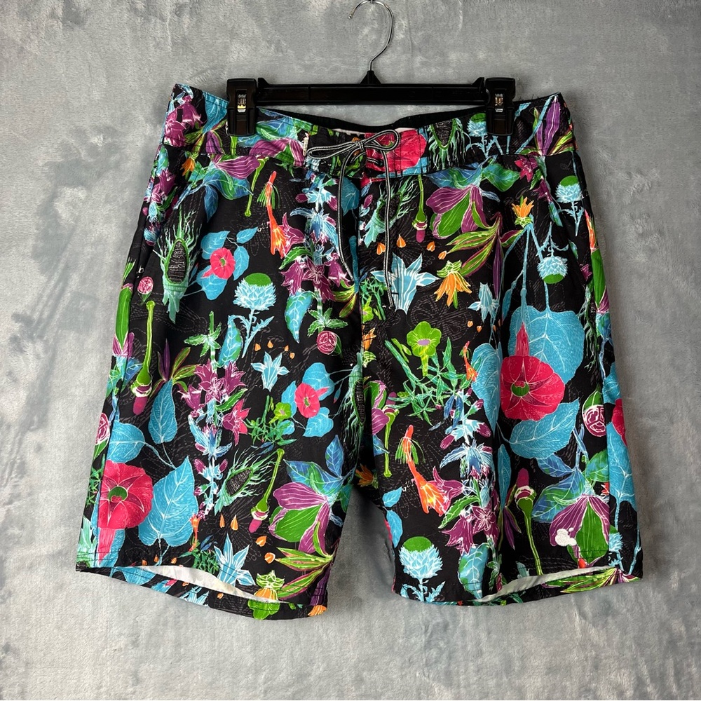 Ambig Tropical Print Board Shorts Men’s Sz 33 Swim Trunks Multicolor Hawaiian